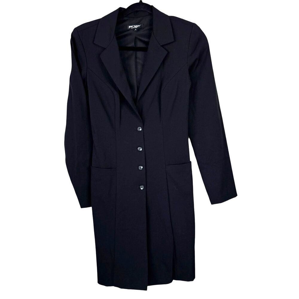 Y2K Vintage BETSEY JOHNSON Trench Coat Black Blazer Lapel Collar Size 6 Chic